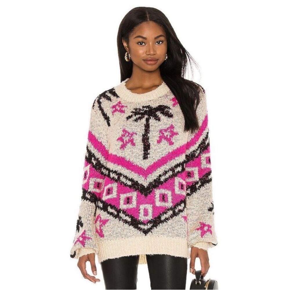 Le Superbe Bonfire Beach Palm Wool Sweater Pink Cream & Black Size Small NWT szS